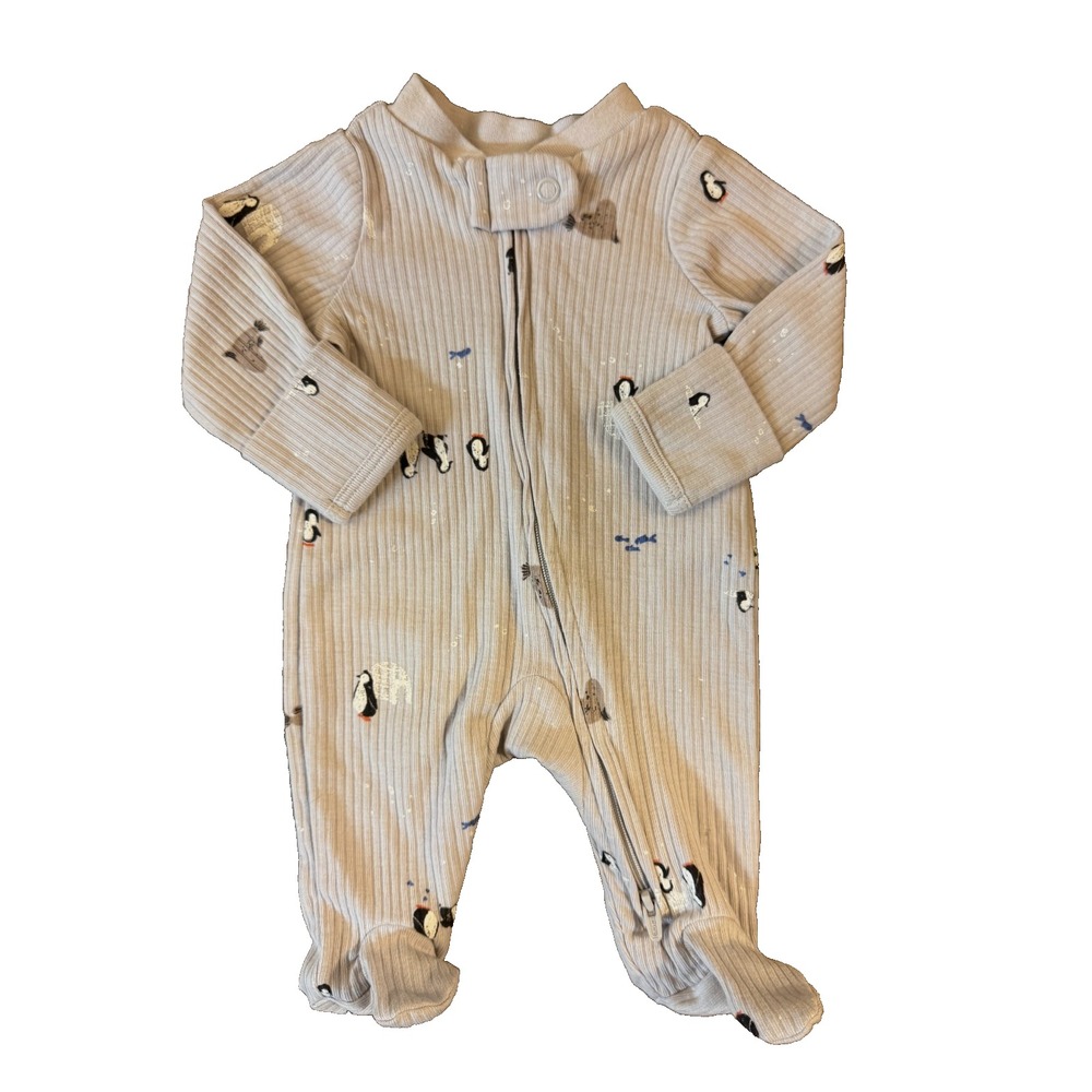 Carters Preemie Baby Sleeper Gray Penguin One Piece Outfit 2 Way Zipper Ribbed
